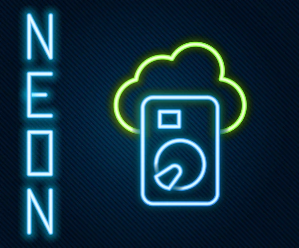 Gloeiende neon lijn Cloud database icoon geïsoleerd op zwarte achtergrond. Cloud computing concept. Digitale dienst of app met gegevensoverdracht. Kleurrijk concept. Vector — Stockvector