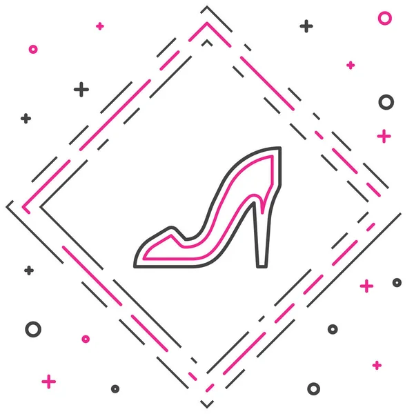 Линия женская обувь с высоким каблуком значок изолирован на белом фоне. Красочная концепция контура. Вектор — стоковый вектор