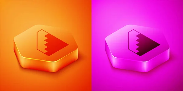 Isometric Stairs up icon isolated on orange and pink background. Hexagon button. Vector — Stock Vector