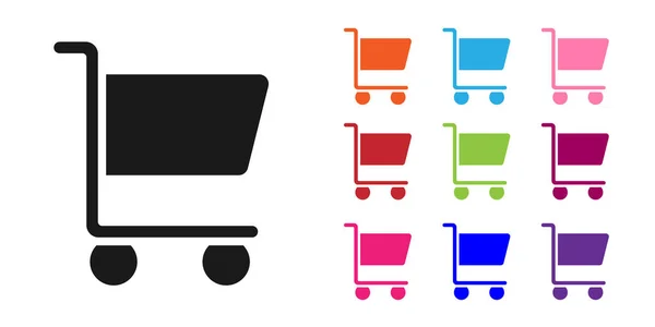 Black Shopping cart icon isolated on white background. Online buying concept. Delivery service sign. Supermarket basket symbol. Set icons colorful. Vector — Stock Vector