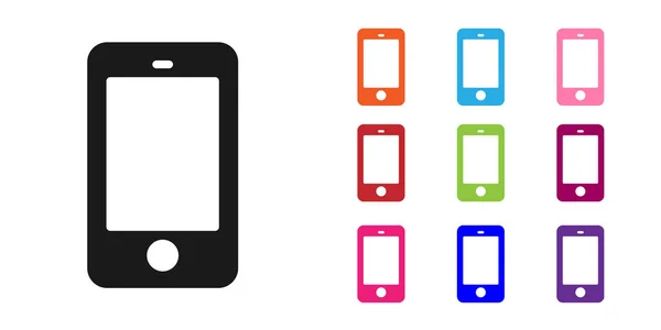 Smartphone noir, icône de téléphone portable isolé sur fond blanc. Définir des icônes colorées. Vecteur — Image vectorielle