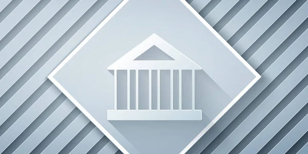 Carta tagliata icona edificio Banca isolato su sfondo grigio. Stile cartaceo. Vettore — Vettoriale Stock