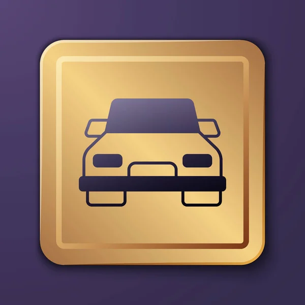 Purple Car icono aislado sobre fondo púrpura. Botón cuadrado dorado. Vector — Archivo Imágenes Vectoriales