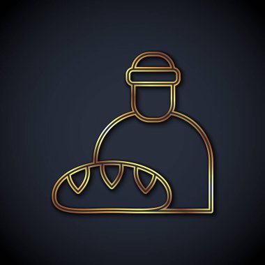 Siyah arka planda izole edilmiş evsiz ikonu besleyen altın çizgi. Yardım ve destek. Açlık kavramına yemek vermek. Vektör.