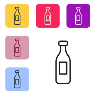 Beyaz arka planda izole edilmiş siyah çizgi su ikonu. Soda su içme tabelası. Renkli kare düğmelerle simgeleri ayarla. Vektör.