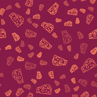 Kahverengi çizgi çizgili peynir ikonu, kırmızı arkaplanda pürüzsüz desen izole etti. Vektör.