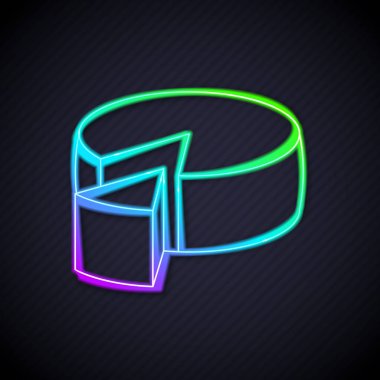 Parlayan neon çizgili peynir simgesi siyah arkaplanda izole edildi. Vektör.