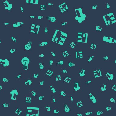 Grafik grafiksel bulut veri tabanı ampul ve İşaretleyici kalemini pürüzsüz desen üzerine ayarla. Vektör.