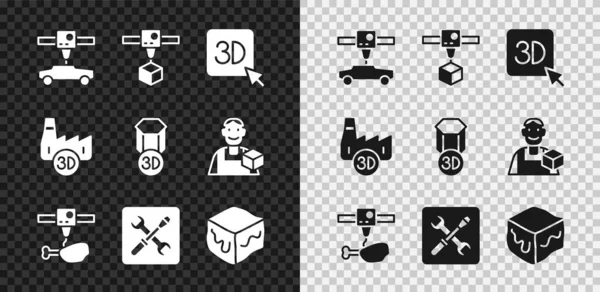 Set Imprimante Voiture Cube Poulet Jambe Réglage Isometric Imprimerie Industrie — Image vectorielle