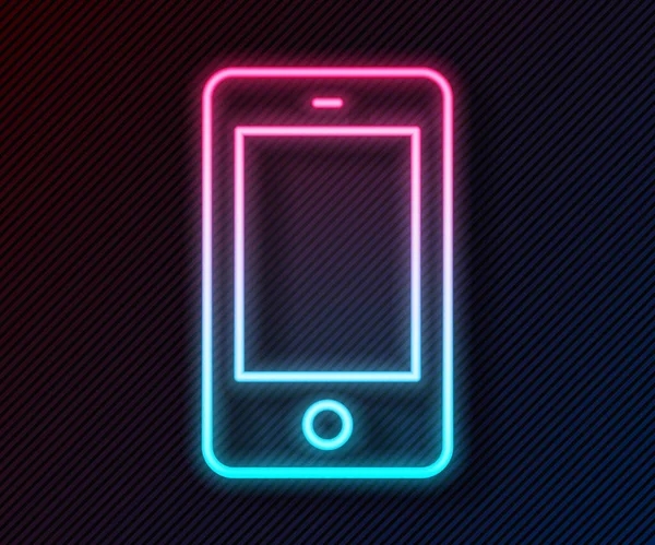 Linea Neon Luminosa Smartphone Icona Del Telefono Cellulare Isolata Sfondo — Vettoriale Stock