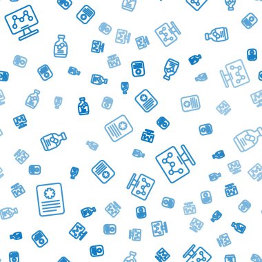 Hastanın genetik mühendislik ve ilaç şişesi ve kusursuz desenli haplar rekorunu kırın. Vektör.