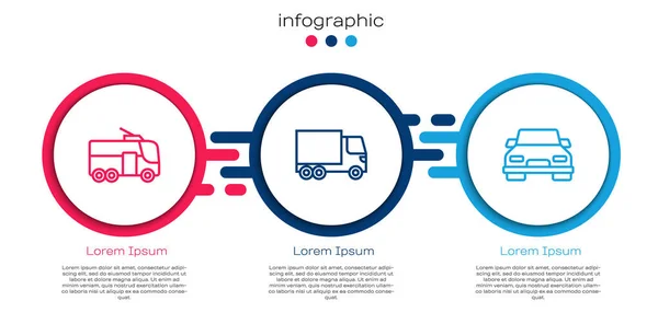 Set Línea Trolebús Entrega Camión Carga Coche Plantilla Infografía Empresarial — Vector de stock