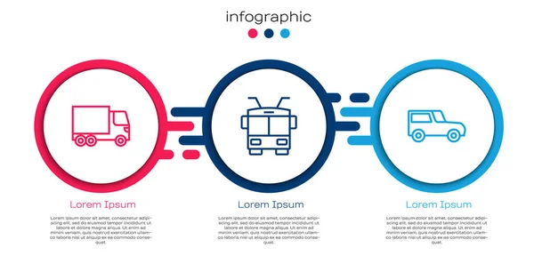 Set Line Delivery Cargo Truck Trolleybus Car Business Infographic Template — Stock Vector