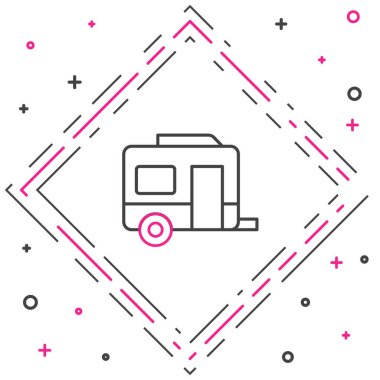 Rv Kamp karavanı simgesi beyaz arkaplanda izole edildi. Gezici ev, karavan, yolculuk için ev karavanı. Renkli taslak konsepti. Vektör