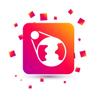 Beyaz Dünya küre simgesi beyaz arkaplanda izole edilmiş. Dünya ya da Dünya işareti. Küresel internet sembolü. Geometrik şekiller. Kare renk düğmesi. Vektör