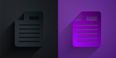 Kağıt kesiği Dosya simgesi mor arkaplanda siyah üzerine izole edildi. Kontrol listesi simgesi. İş konsepti. Kağıt sanatı tarzı. Vektör