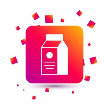 Beyaz arka planda izole edilmiş süt simgesi için beyaz kağıt paketi. Süt paketi işareti. Kare renk düğmesi. Vektör