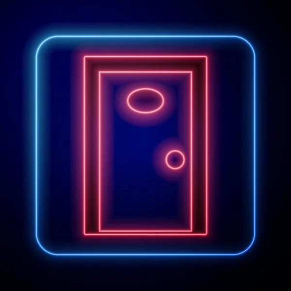 Glowing neon Hotel corridor with closed numbered door icon isolated on black background. Vector — Stock Vector