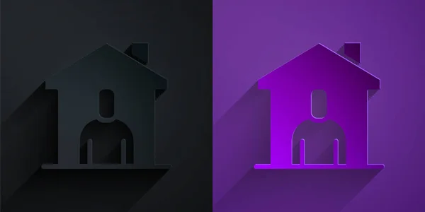 Paper cut Shelter for homeless icon isolated on black on purple background. Emergency housing, temporary residence for people, bums and beggars without home. Paper art style. Vector — Stock Vector