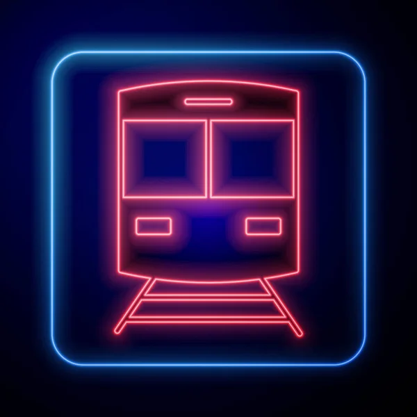 Gloeiende neon Trein en spoorweg pictogram geïsoleerd op zwarte achtergrond. Openbaar vervoer symbool. Metro trein vervoer. Metro ondergronds. Vector — Stockvector