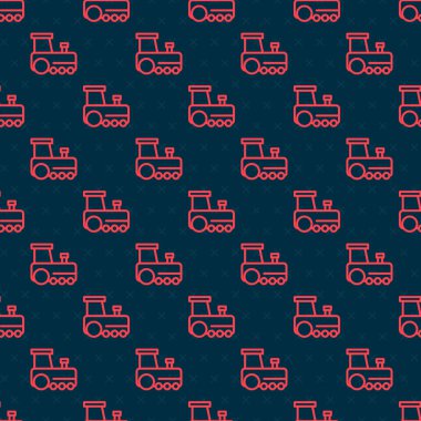 Kırmızı çizgi oyuncak tren ikonu siyah arkaplanda kusursuz desen izole etti. Vektör