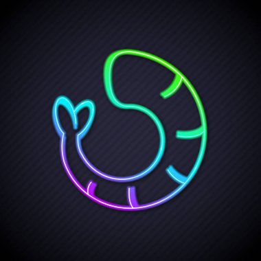 Parlayan neon hattı karides simgesi siyah arkaplanda izole edildi. Vektör