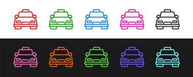 Siyah beyaz arka planda izole edilmiş bir taksi simgesi belirle. Vektör