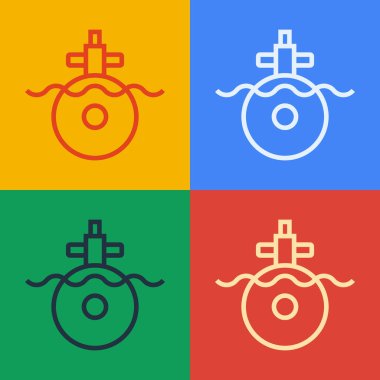 Pop Art Line Denizaltı simgesi renk arkaplanında izole edildi. Askeri gemi. Vektör