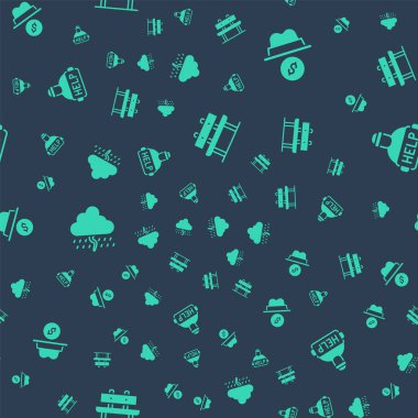 Bench 'i, bağış parasını, yağmurlu Bulut' u ayarlayın ve evsizlere sorunsuz bir şekilde yardım edin. Vektör