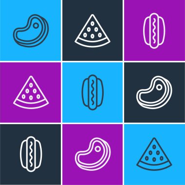 Biftek, sosisli sandviç ve karpuz ikonu. Vektör