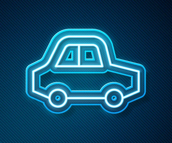 Gloeiende neon lijn Toy auto pictogram geïsoleerd op blauwe achtergrond. Vector — Stockvector