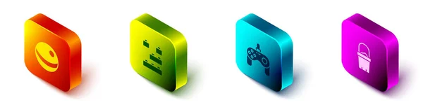 Set de pelota de playa isométrica, ladrillos de bloques de construcción de juguete, Gamepad y el icono de cubo de arena. Vector — Vector de stock