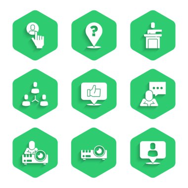 Set Hand, Media projektörü, kafa avcılığı, konuşma balonu sohbeti, Proje ekibi üssü, Sözcü ve ikon. Vektör