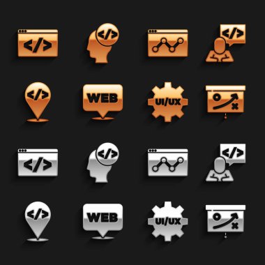 Web ve grafik tasarımı, Front end geliştirme, Planlama stratejisi konsepti, UI veya UX, Web sitesi istatistiği ve simge belirle. Vektör
