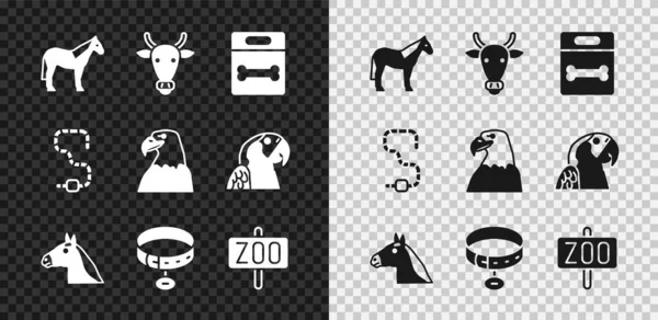Set Horse Cow Head Dog Bone Collar Name Tag Zoo — Stock Vector