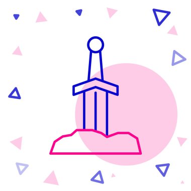 Taş simgedeki çizgi kılıcı beyaz arkaplanda izole edilmiş. Taştaki kılıç Excalibur, Arthur efsanelerinden. Renkli taslak konsepti. Vektör