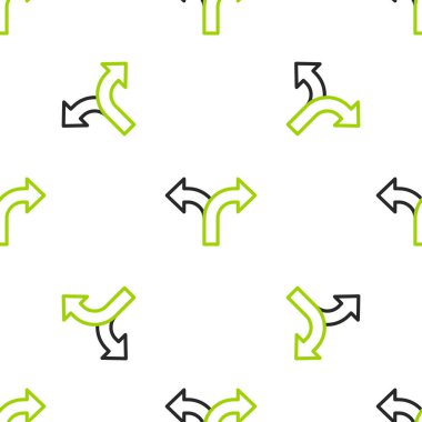 Line Road trafik tabelası. Simge simgesi beyaz arkaplanda izole edilmiş kusursuz desen. İşaretçi sembolü. İzole sokak bilgi levhası. Yön tabelası. Vektör