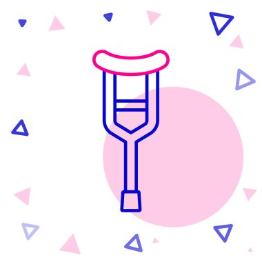 Beyaz arkaplanda çizgi değnekleri veya koltuk değnekleri simgesi izole edildi. Kas iskeleti hastalığı olan insanların rehabilitasyonu için gerekli ekipman. Renkli taslak konsepti. Vektör