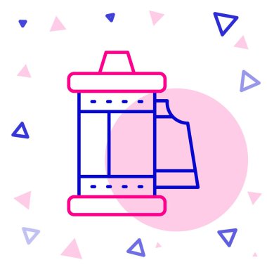 Çizgi Kamera klasik film rulo kartuş simgesi beyaz arkaplanda izole edildi. 35 mm 'lik film kutusu. Film şeridi fotoğrafçı ekipmanı. Renkli taslak konsepti. Vektör