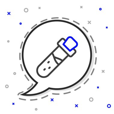 Beyaz zemin üzerinde iksir ikonu olan çizgi şişesi. Sihirli iksirli matara. Mutlu Cadılar Bayramı Partisi. Renkli taslak konsepti. Vektör