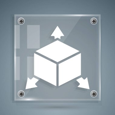 Gri arkaplanda beyaz Isometric küp simgesi izole edildi. Geometrik küp katı simge. 3 boyutlu kare işareti. Kutu sembolü. Kare cam paneller. Vektör
