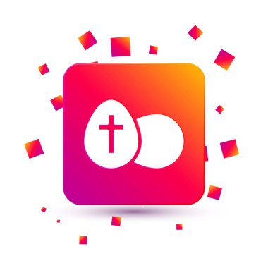 Beyaz arka planda beyaz Paskalya yumurtası ikonu var. Mutlu Paskalyalar. Kare renk düğmesi. Vektör