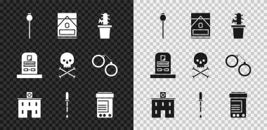 Afyon haşhaşı, sigara paketi, esrar içinde kaktüs peyote, tıp hastanesi binası, Pipette, ilaç şişesi ve haplar RIP yazılı Tombstone ve Skull Crossbones ikonu. Vektör