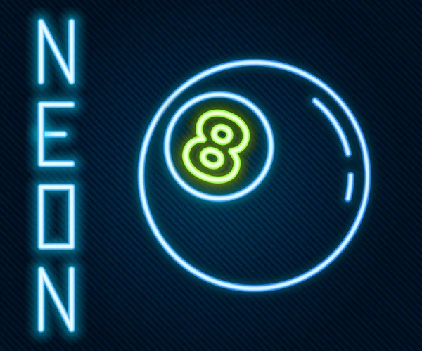 Gloeiende neon lijn Biljartbiljart snooker bal met nummer 8 pictogram geïsoleerd op zwarte achtergrond. Kleurrijk concept. Vector — Stockvector
