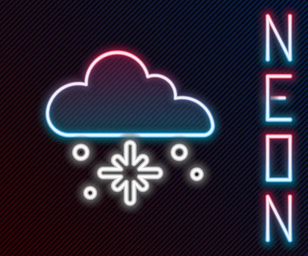 Leuchtende Neon-Line-Wolke mit Schnee-Symbol auf schwarzem Hintergrund. Wolke mit Schneeflocken. Ein Wettersymbol. Schneeschild. Buntes Rahmenkonzept. Vektor — Stockvektor