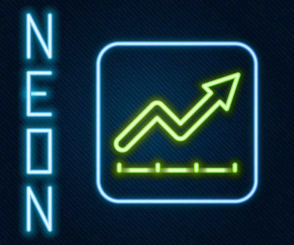 Linha de néon brilhante Ícone de aumento do crescimento financeiro isolado no fundo preto. Aumentar a receita. Conceito de esboço colorido. Vetor —  Vetores de Stock