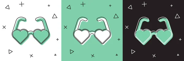 Set Icono de gafas de amor en forma de corazón aislado sobre fondo blanco y verde, negro. Adecuado para el diseño de tarjetas de San Valentín. Vector — Archivo Imágenes Vectoriales