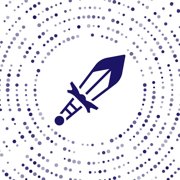 Mavi Ortaçağ kılıç simgesi beyaz arka planda izole edilmiş. Ortaçağ silahı. Soyut çember rastgele noktalar. Vektör