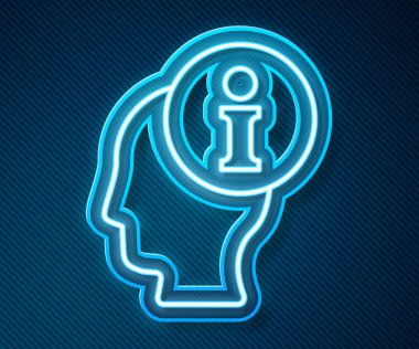 Parlayan neon hattı bilgi simgesi mavi arkaplanda izole edildi. Vektör