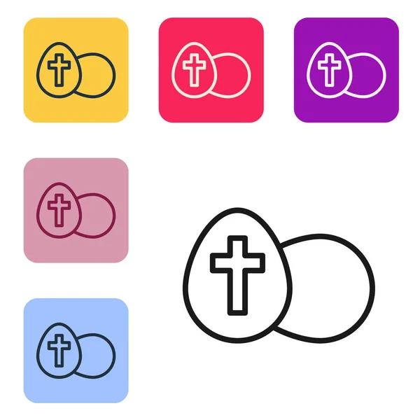 Icono de huevo de Pascua de línea negra aislado sobre fondo blanco. Feliz Pascua. Establecer iconos en botones cuadrados de color. Vector — Vector de stock
